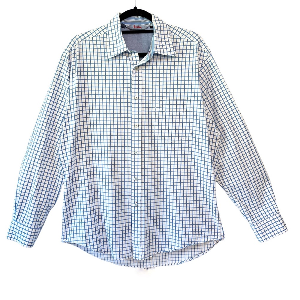 Men’s Boden Checked Button Down Cotton Shirt Blue White Size Large
